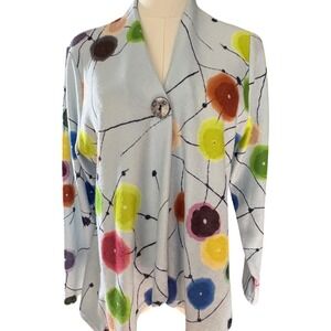 Trisha Tyler Womens Large Blue Abstract Polka Dot Single Button Cardigan Sweater